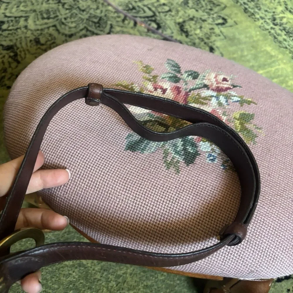 Vintage Brown Leather Waist Belt Brass sz M Adjustable Equestrian Western Snake